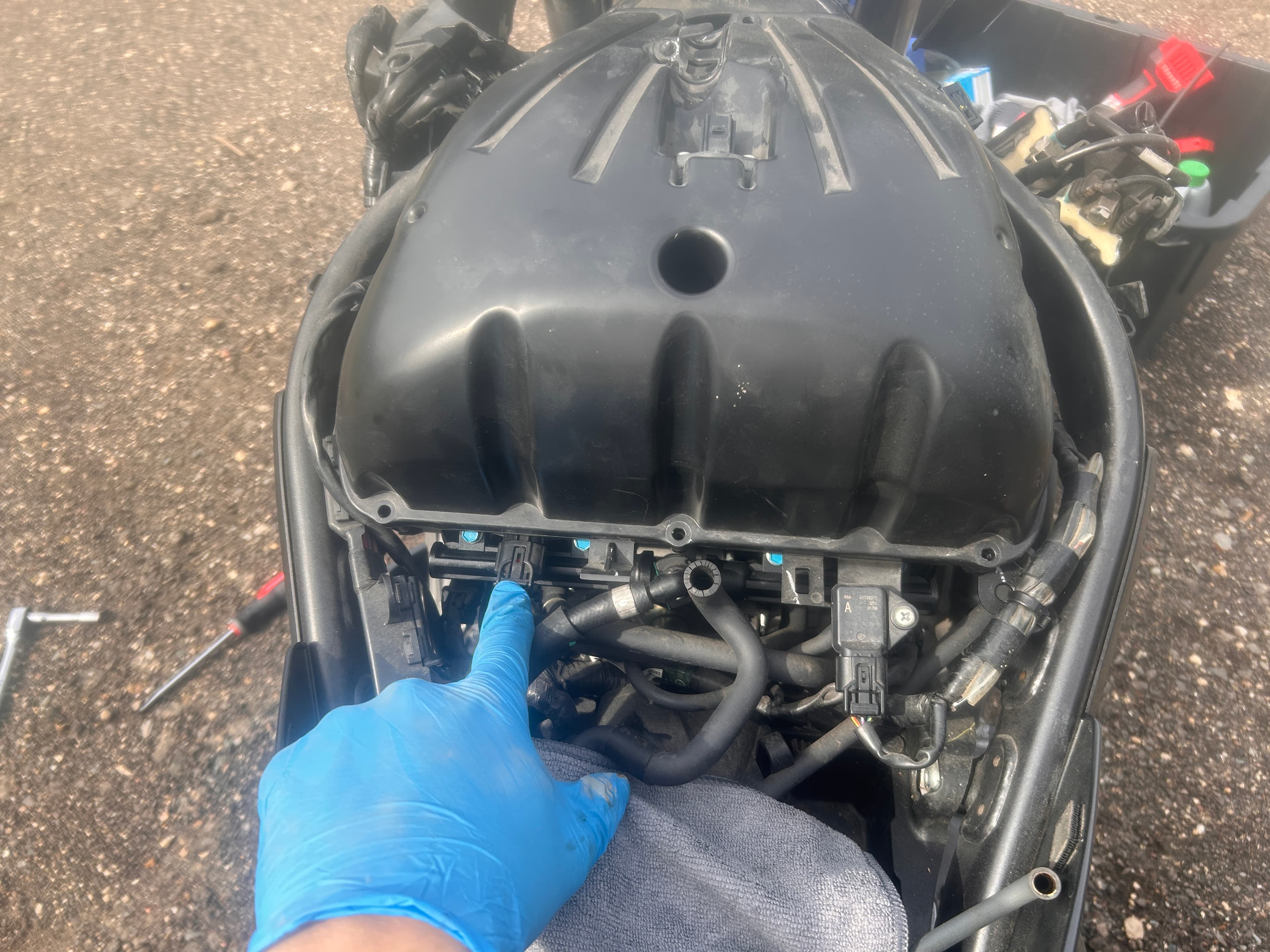 Sport bike documented before head gasket diagnosis by WrenchTime Cycles